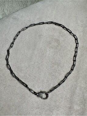 The Woods Burnished Silver Link Chain Necklace with Pave Clasp